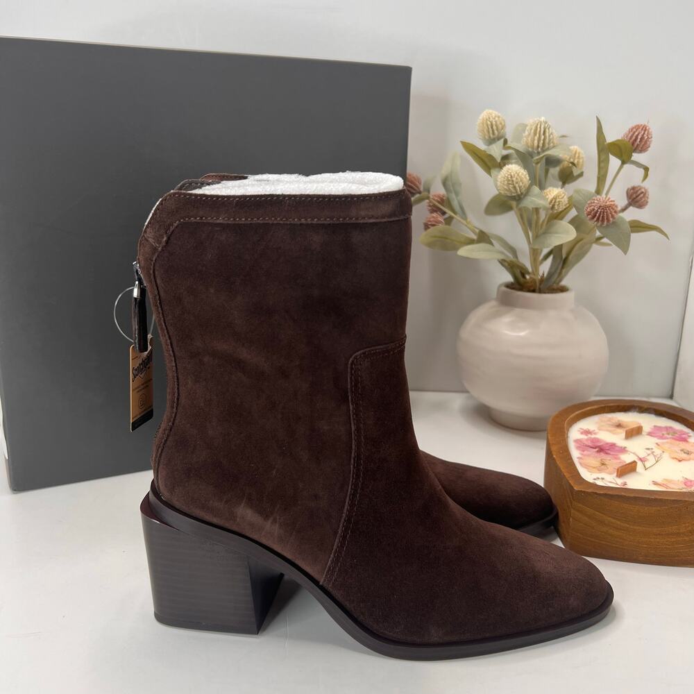 Vince Camuto Kortimy Suede Chunky Block Heeled Boot Brown Women's 6.5M/37 NWB - Picture 3 of 10
